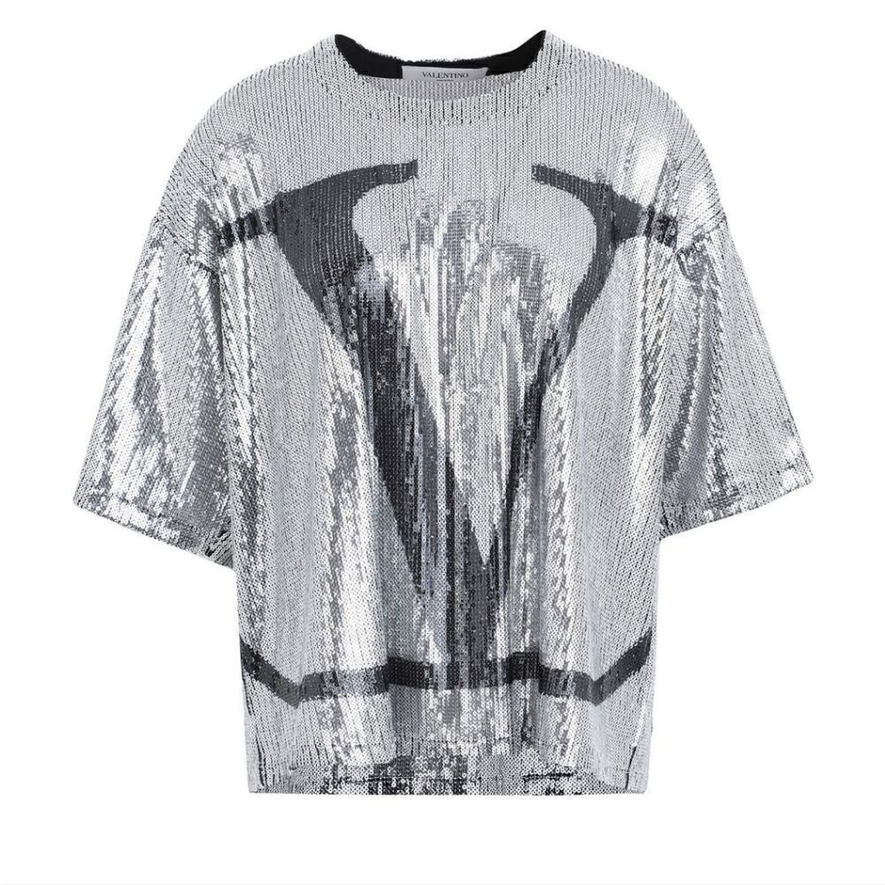 Valentino  V - logo  print sequin  t- shirt